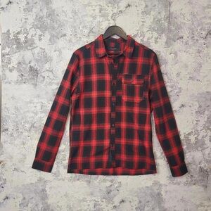 Men's Red and Black Plaid Button-Down Shirt